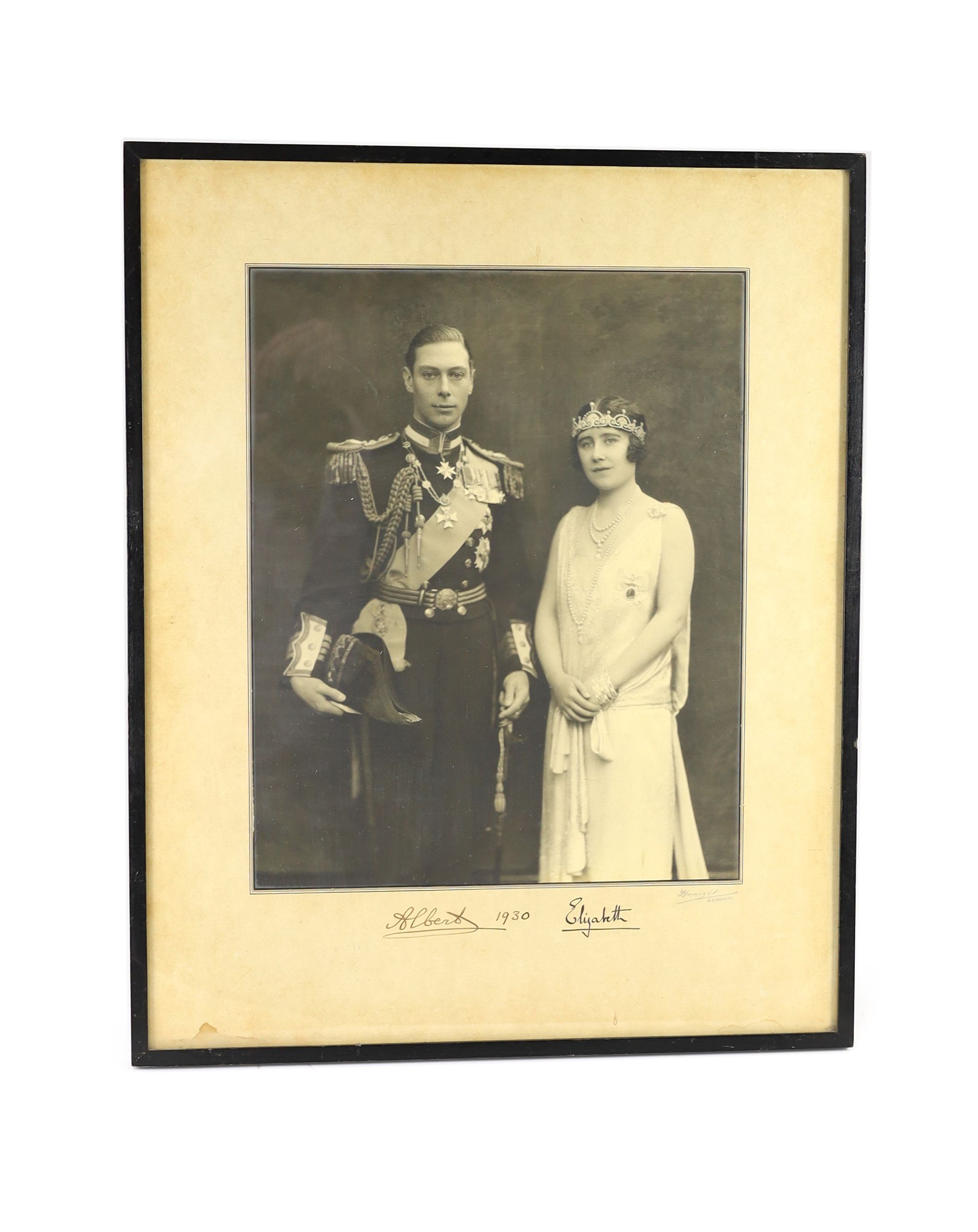 A large signed photograph of the Duke and Duchess of York, Albert and Elizabeth, by Speaight of London and dated 1930